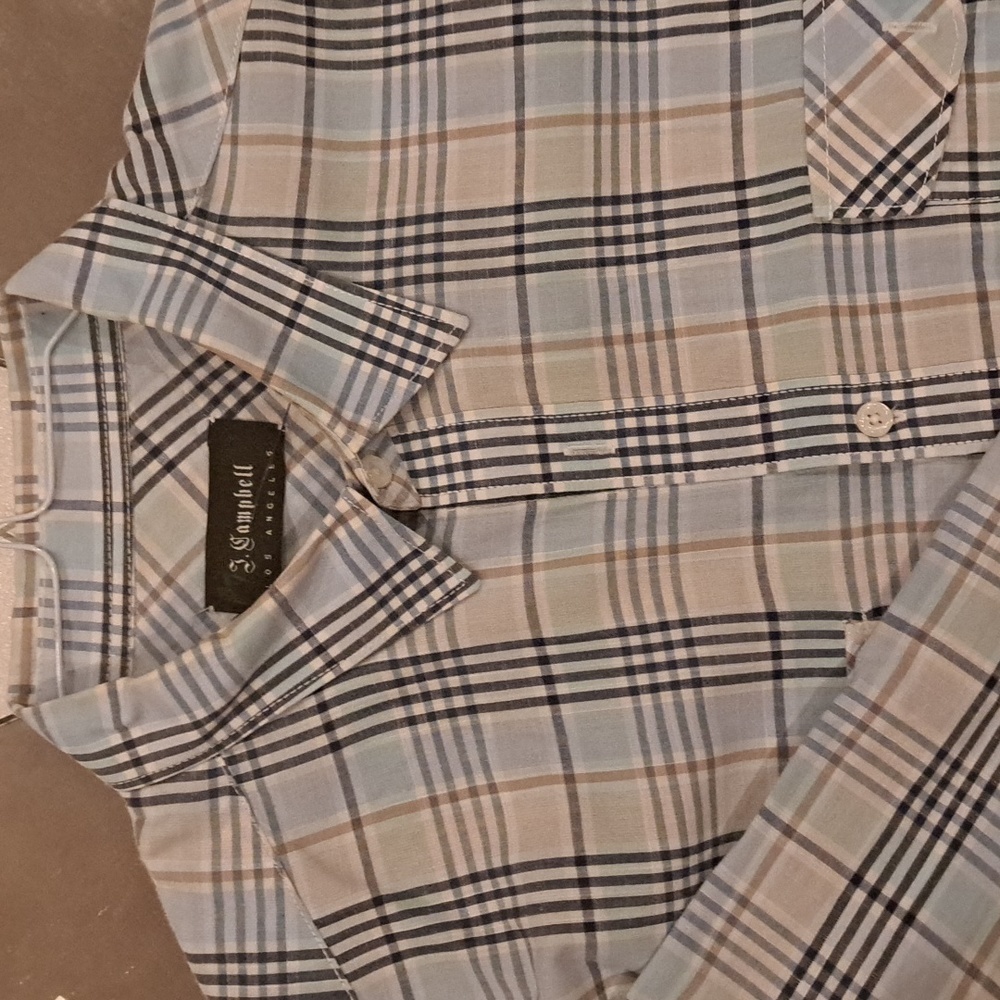 J Campbell, Size XLarge, Blue/Brown Plaid, Long Sleeve Casual Shirt, 23" P2P